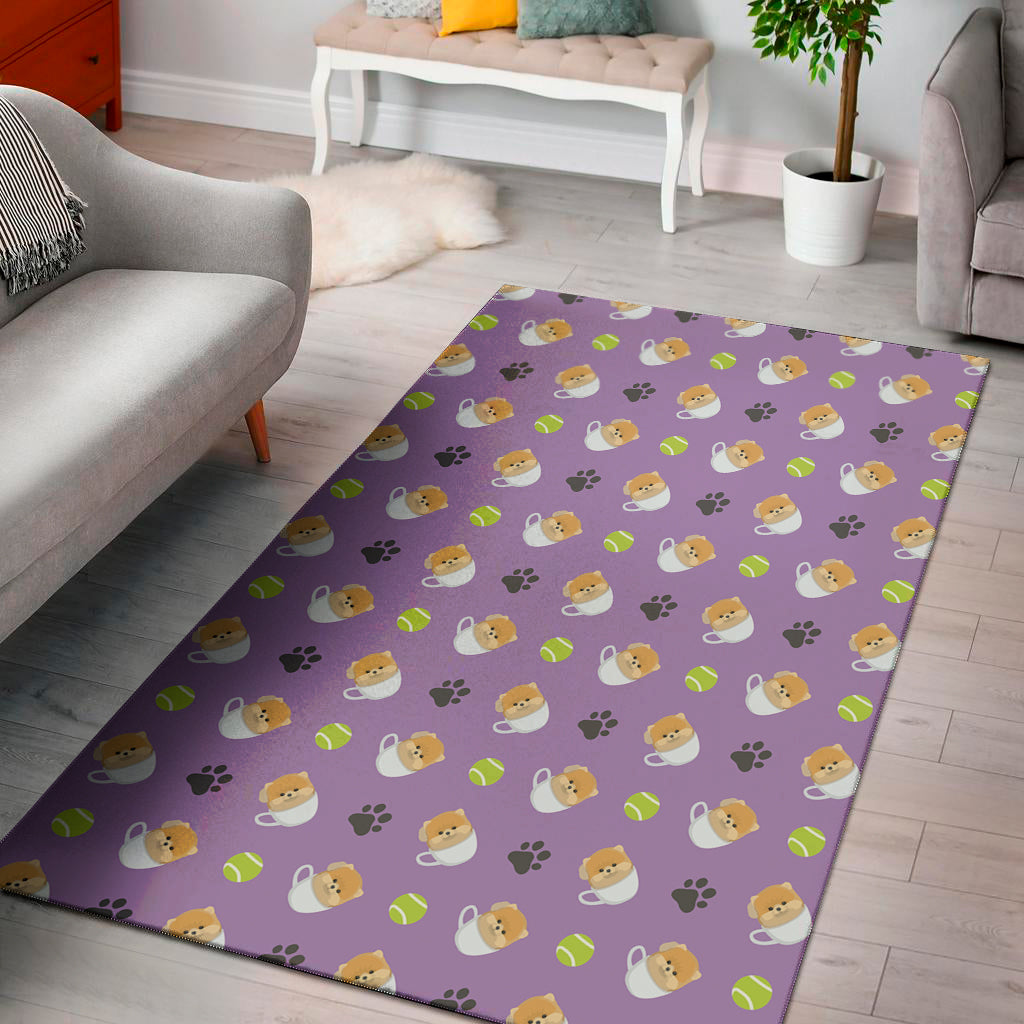 Pomeranian In Tea Cup Pattern Print Area Rug
