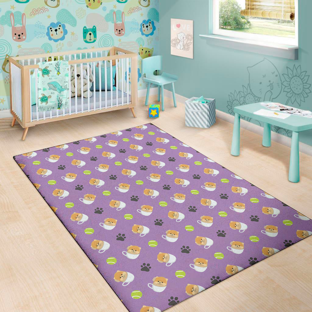 Pomeranian In Tea Cup Pattern Print Area Rug