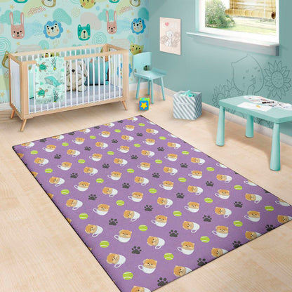 Pomeranian In Tea Cup Pattern Print Area Rug