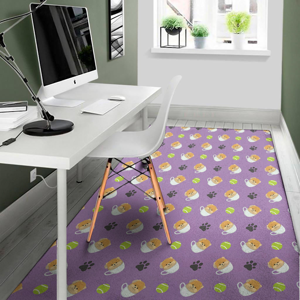 Pomeranian In Tea Cup Pattern Print Area Rug