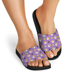 Pomeranian In Tea Cup Pattern Print Black Slide Sandals