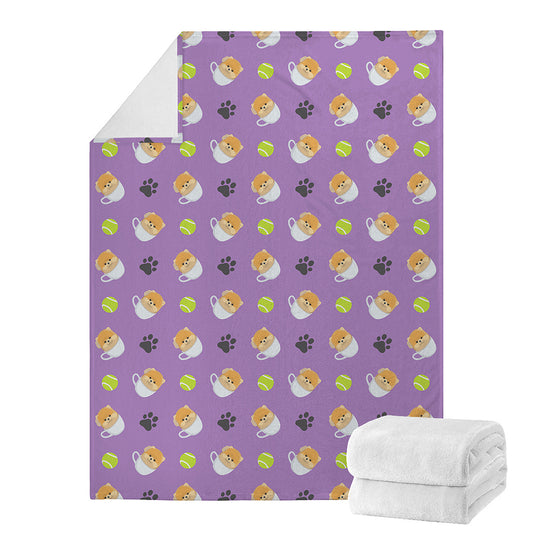 Pomeranian In Tea Cup Pattern Print Blanket