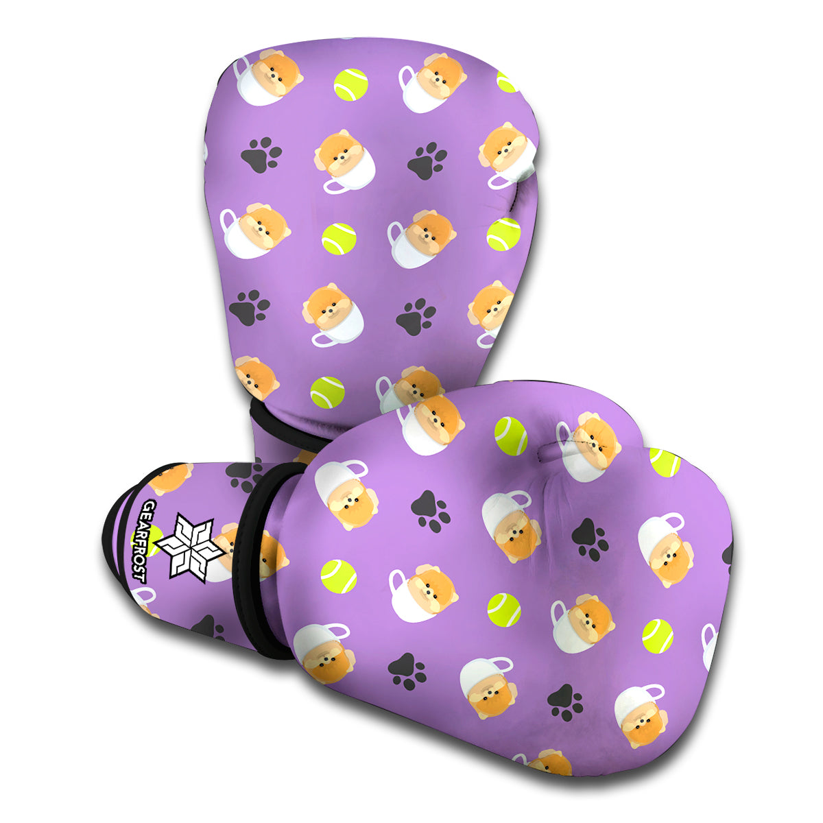 Pomeranian In Tea Cup Pattern Print Boxing Gloves