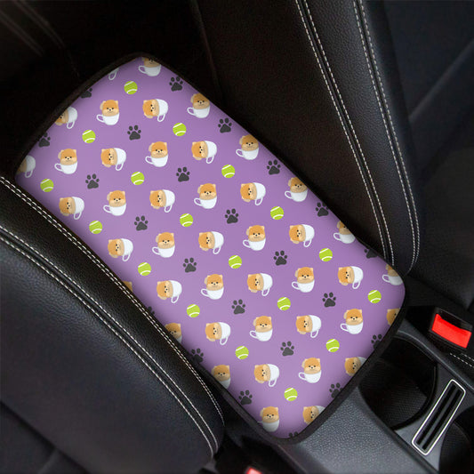 Pomeranian In Tea Cup Pattern Print Car Center Console Cover