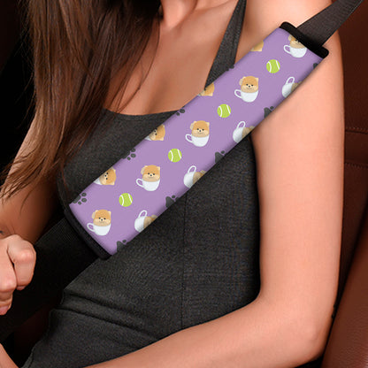 Pomeranian In Tea Cup Pattern Print Car Seat Belt Covers