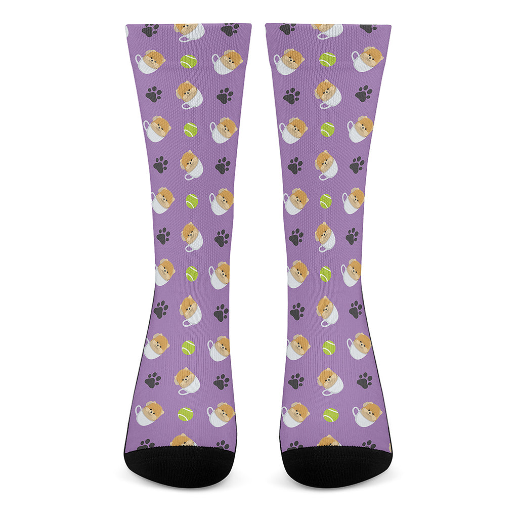 Pomeranian In Tea Cup Pattern Print Crew Socks