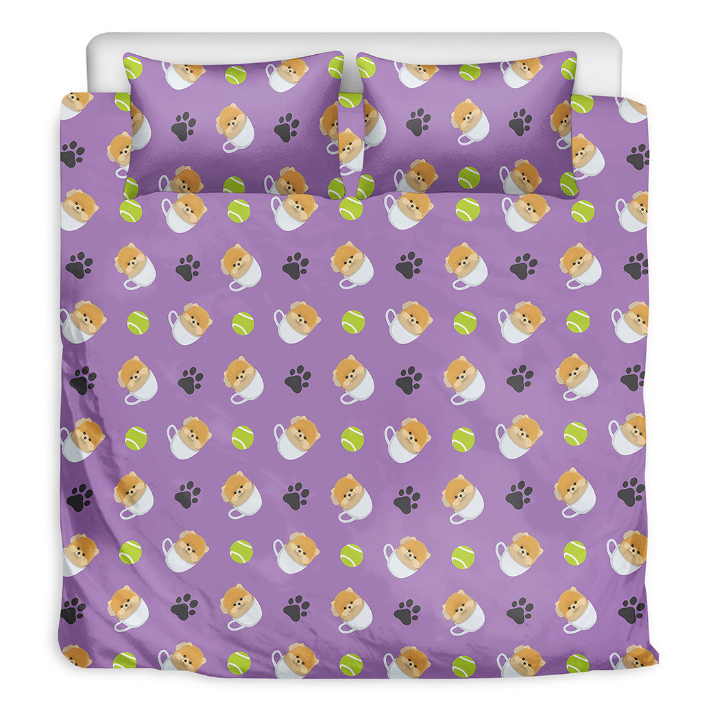 Pomeranian In Tea Cup Pattern Print Duvet Cover Bedding Set