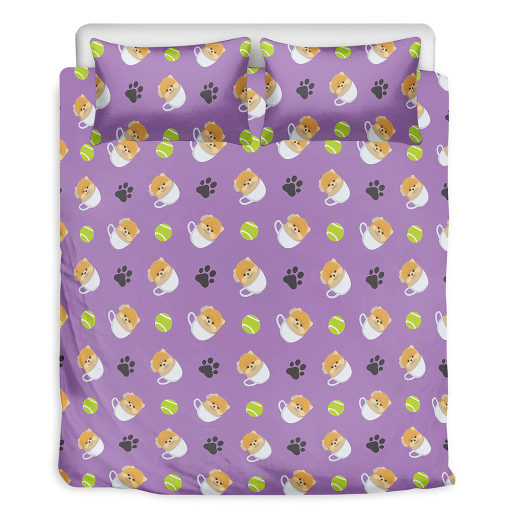 Pomeranian In Tea Cup Pattern Print Duvet Cover Bedding Set