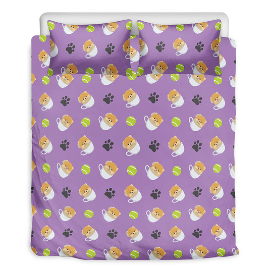 Pomeranian In Tea Cup Pattern Print Duvet Cover Bedding Set