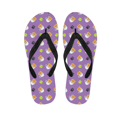 Pomeranian In Tea Cup Pattern Print Flip Flops