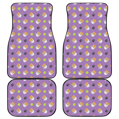 Pomeranian In Tea Cup Pattern Print Front and Back Car Floor Mats