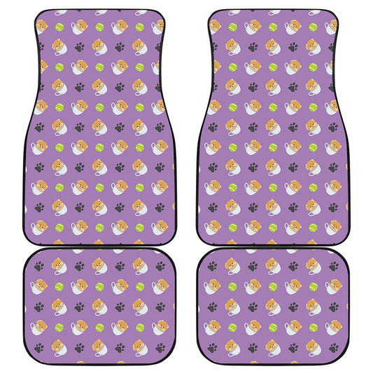 Pomeranian In Tea Cup Pattern Print Front and Back Car Floor Mats