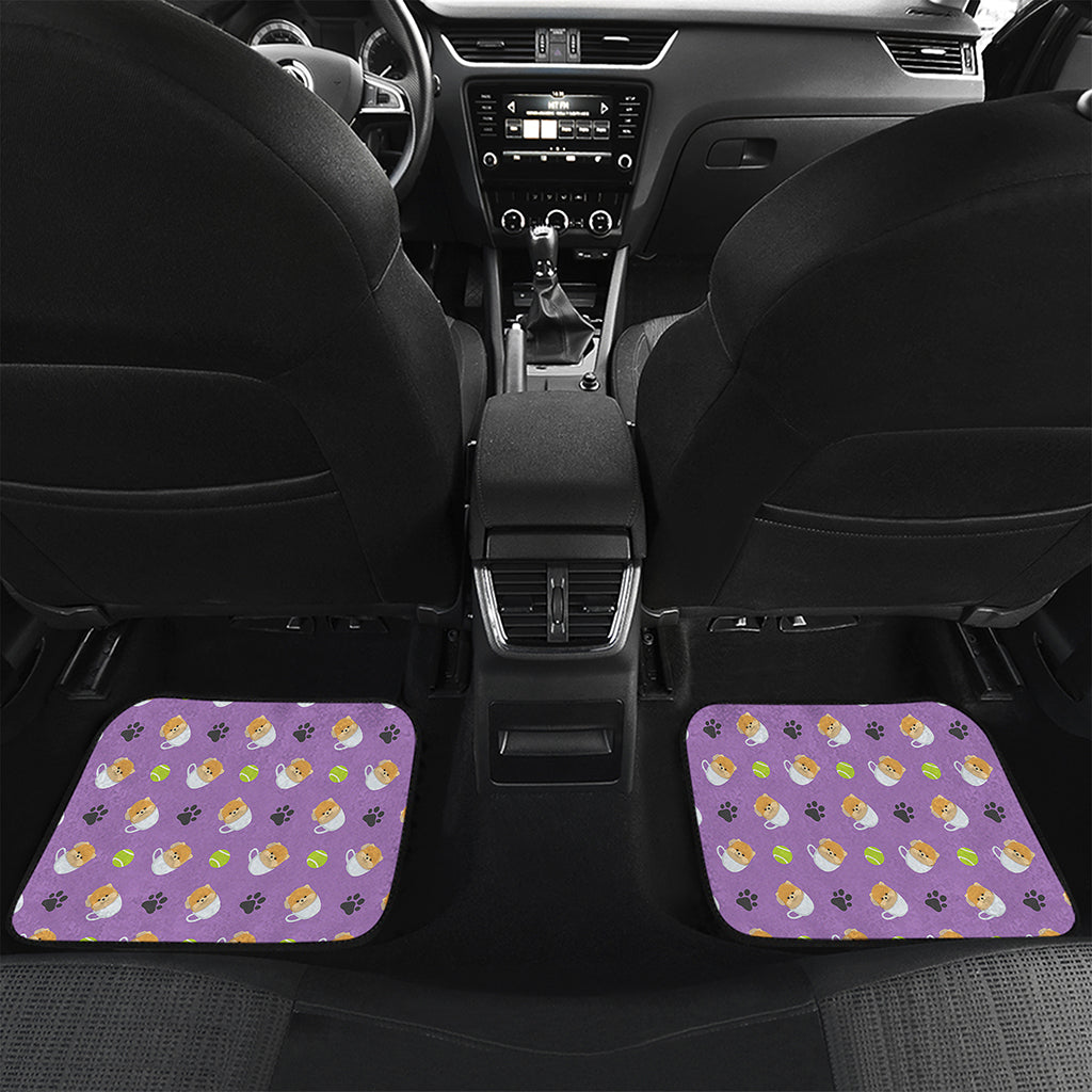 Pomeranian In Tea Cup Pattern Print Front and Back Car Floor Mats