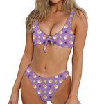 Pomeranian In Tea Cup Pattern Print Front Bow Tie Bikini