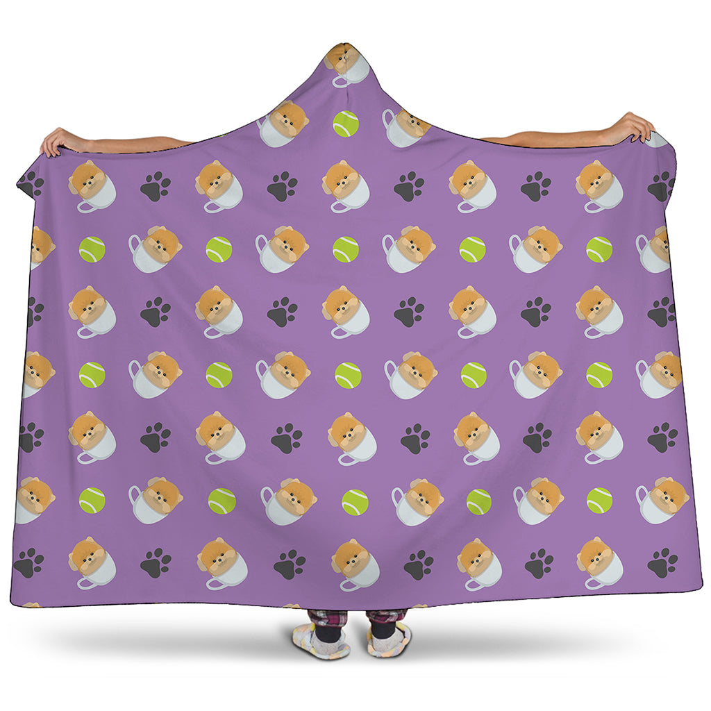 Pomeranian In Tea Cup Pattern Print Hooded Blanket