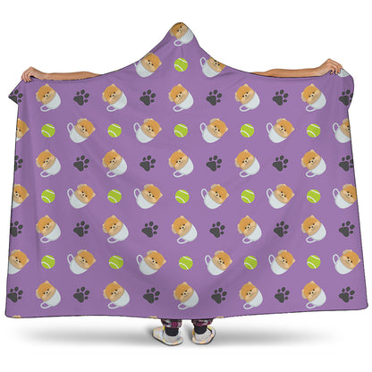 Pomeranian In Tea Cup Pattern Print Hooded Blanket