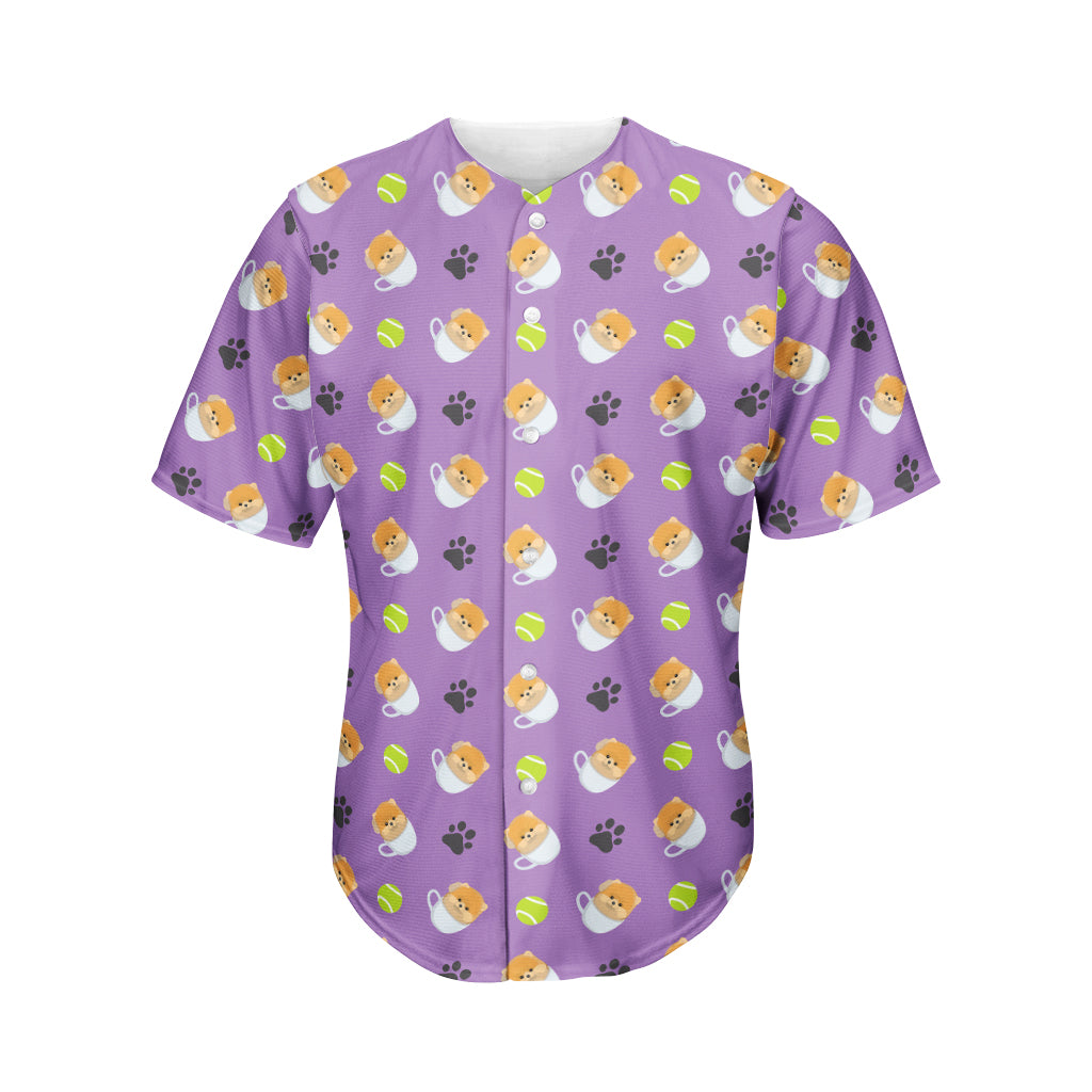 Pomeranian In Tea Cup Pattern Print Men's Baseball Jersey