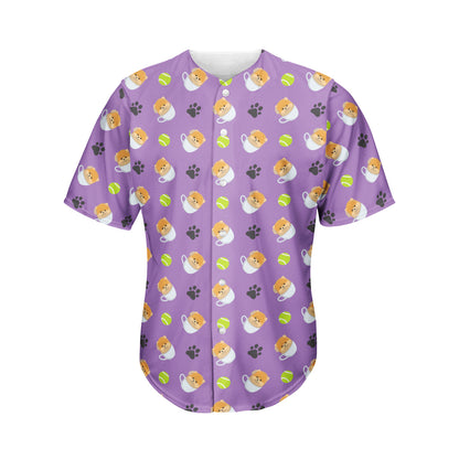 Pomeranian In Tea Cup Pattern Print Men's Baseball Jersey