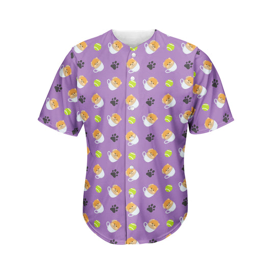 Pomeranian In Tea Cup Pattern Print Men's Baseball Jersey