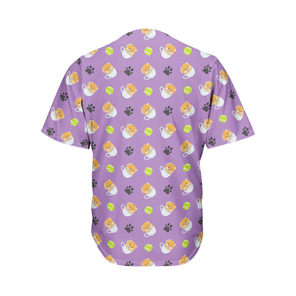 Pomeranian In Tea Cup Pattern Print Men's Baseball Jersey