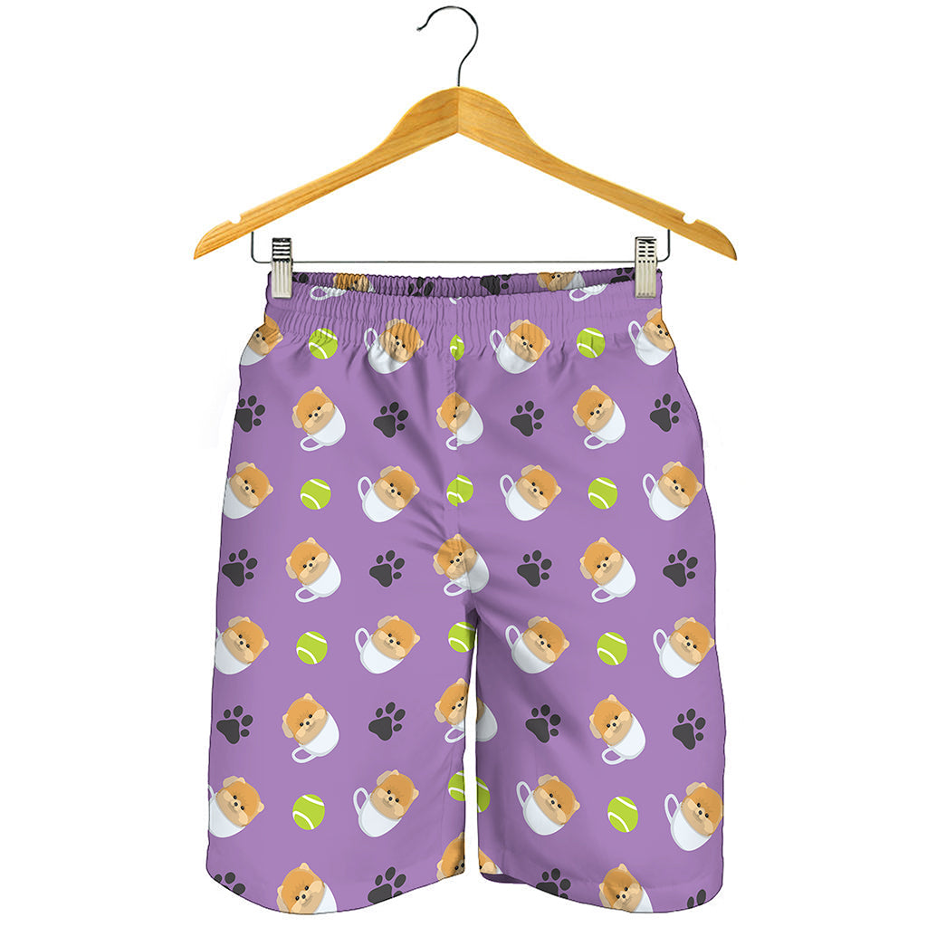Pomeranian In Tea Cup Pattern Print Men's Shorts