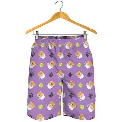 Pomeranian In Tea Cup Pattern Print Men's Shorts