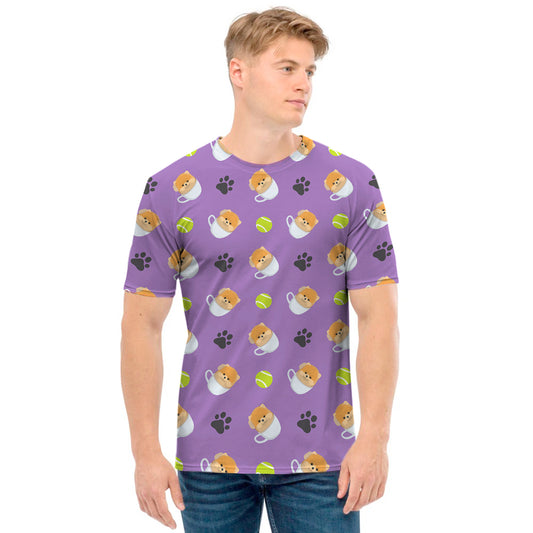 Pomeranian In Tea Cup Pattern Print Men's T-Shirt