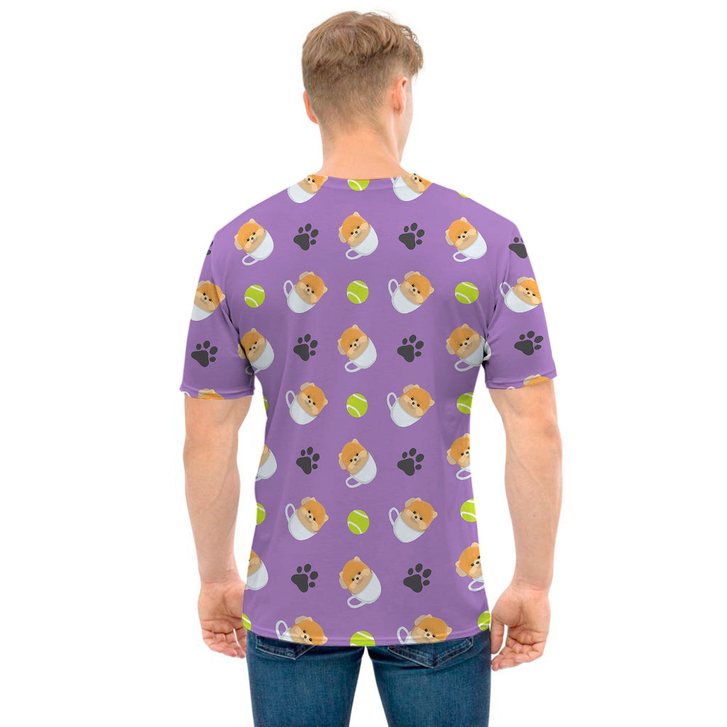 Pomeranian In Tea Cup Pattern Print Men's T-Shirt