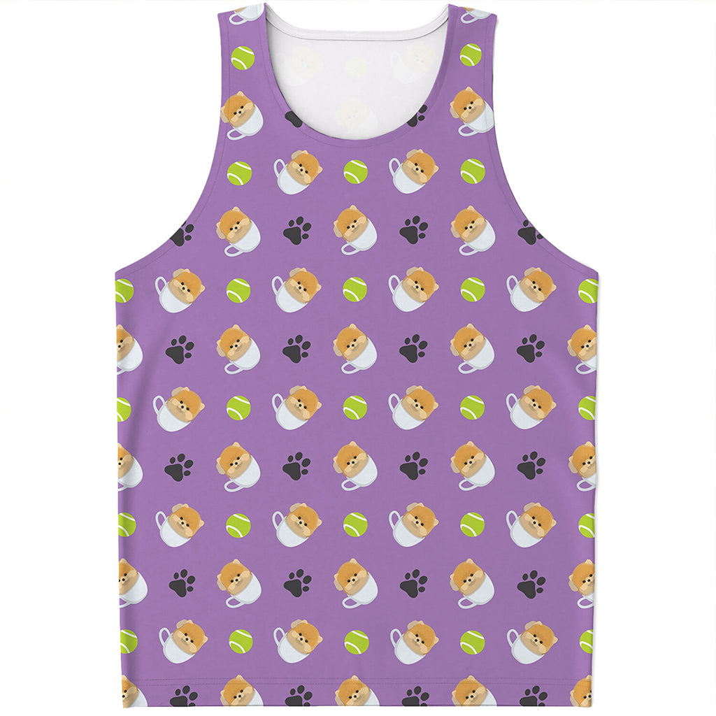 Pomeranian In Tea Cup Pattern Print Men's Tank Top