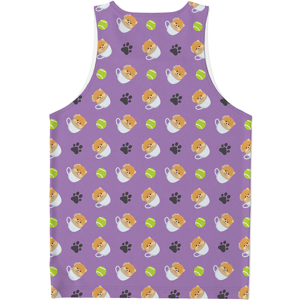 Pomeranian In Tea Cup Pattern Print Men's Tank Top