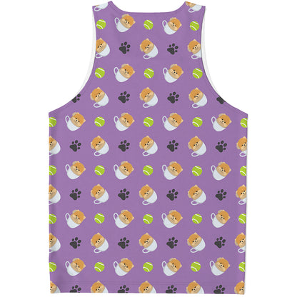 Pomeranian In Tea Cup Pattern Print Men's Tank Top