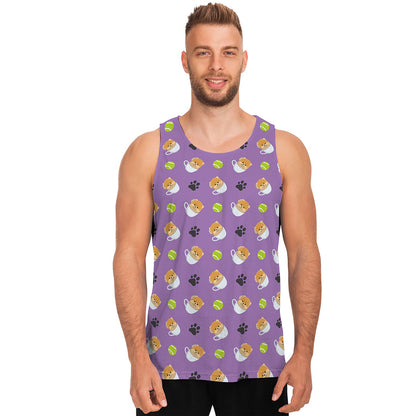 Pomeranian In Tea Cup Pattern Print Men's Tank Top