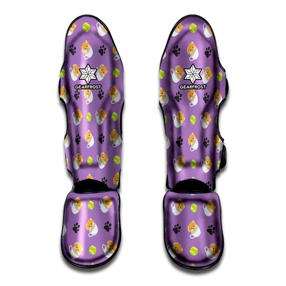 Pomeranian In Tea Cup Pattern Print Muay Thai Shin Guard