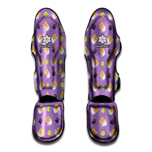 Pomeranian In Tea Cup Pattern Print Muay Thai Shin Guard