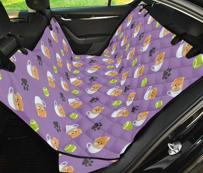 Pomeranian In Tea Cup Pattern Print Pet Car Back Seat Cover
