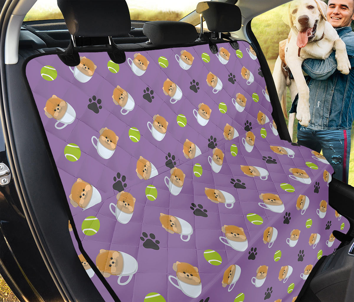 Pomeranian In Tea Cup Pattern Print Pet Car Back Seat Cover
