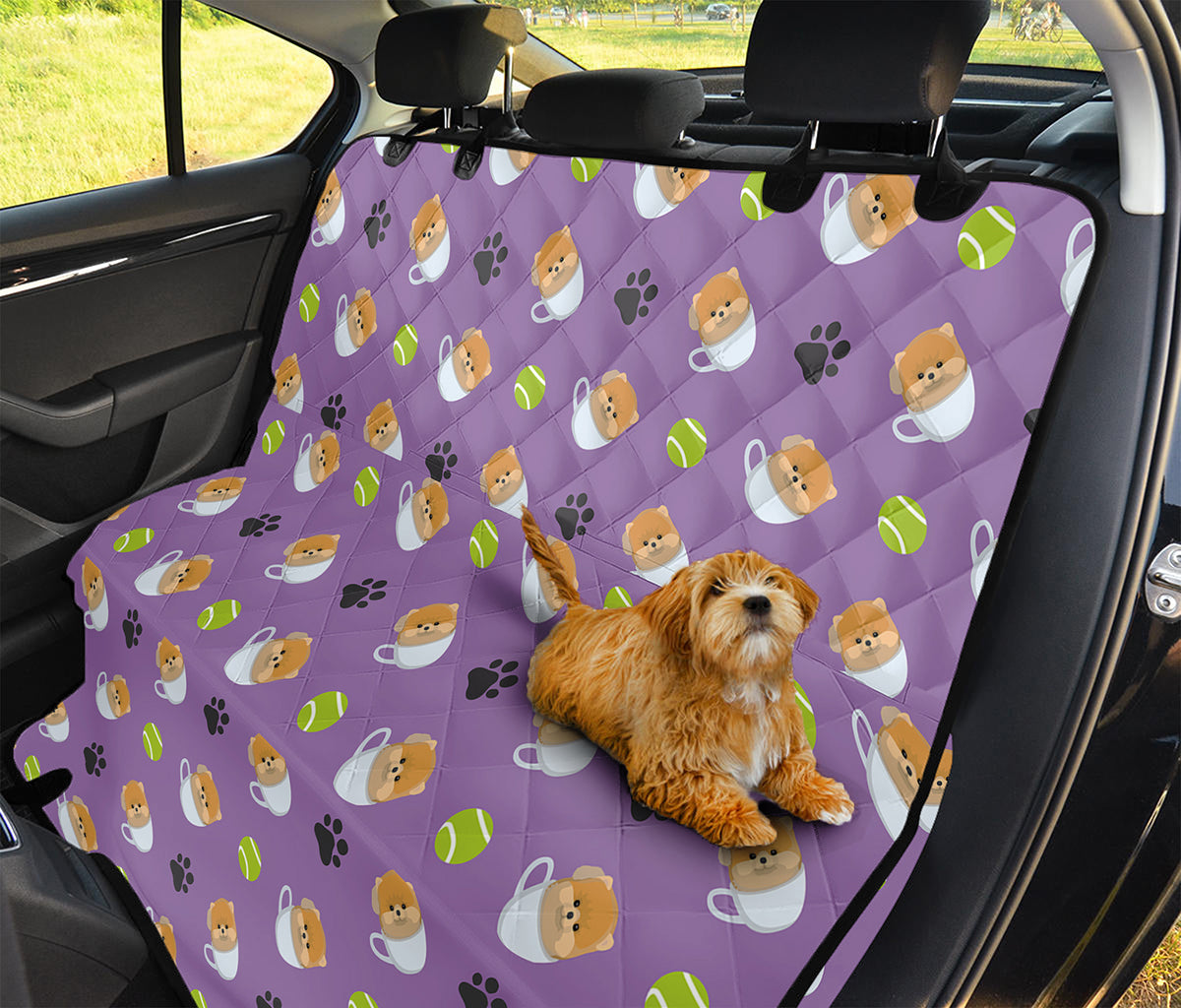 Pomeranian In Tea Cup Pattern Print Pet Car Back Seat Cover