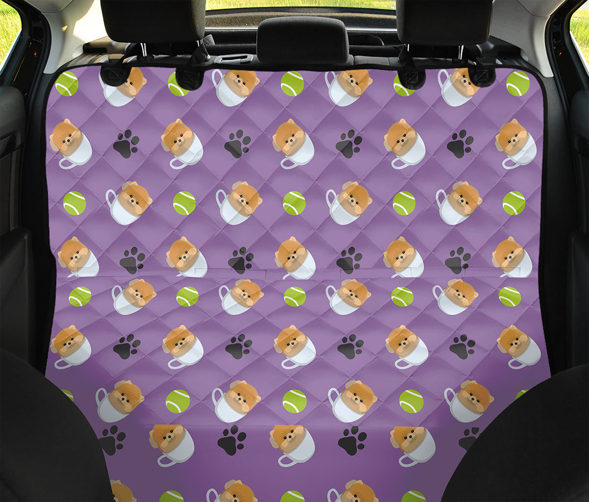 Pomeranian In Tea Cup Pattern Print Pet Car Back Seat Cover