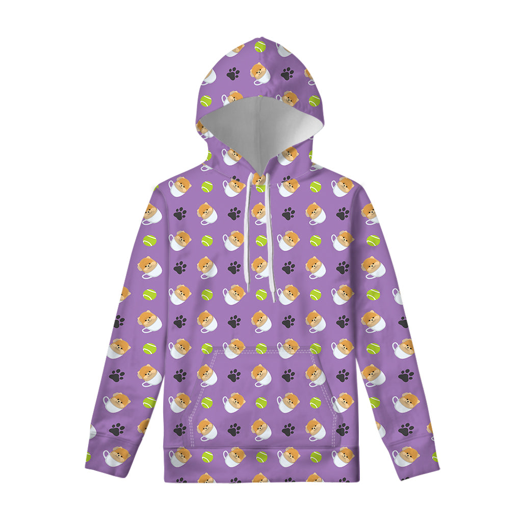 Pomeranian In Tea Cup Pattern Print Pullover Hoodie