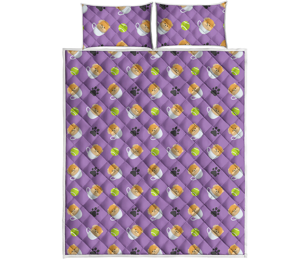 Pomeranian In Tea Cup Pattern Print Quilt Bed Set