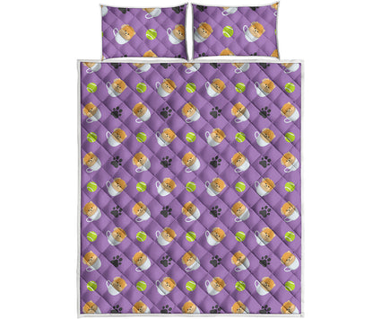 Pomeranian In Tea Cup Pattern Print Quilt Bed Set