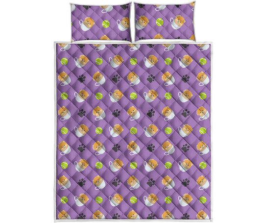 Pomeranian In Tea Cup Pattern Print Quilt Bed Set