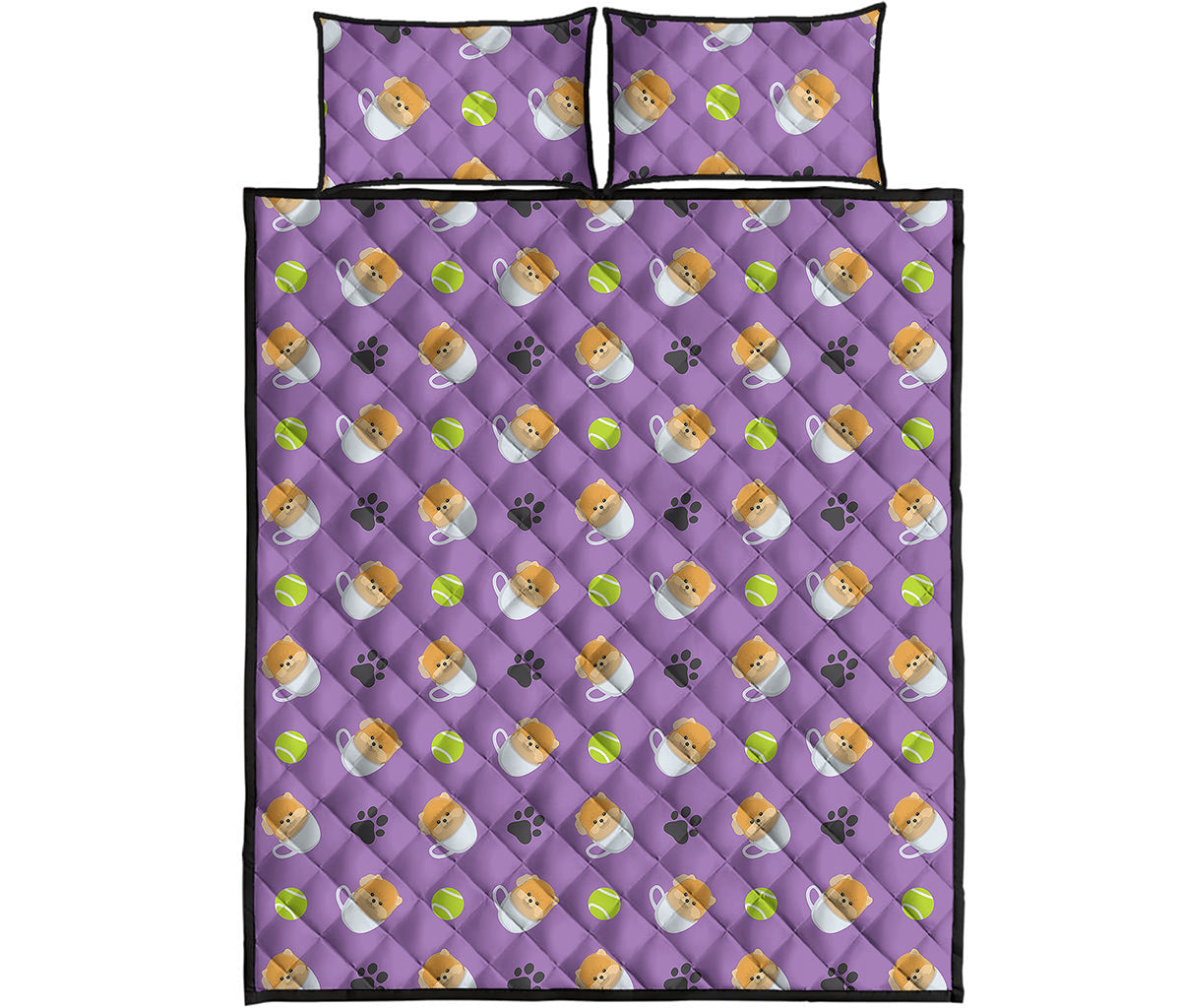 Pomeranian In Tea Cup Pattern Print Quilt Bed Set