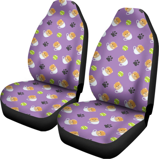Pomeranian In Tea Cup Pattern Print Universal Fit Car Seat Covers