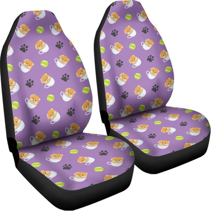 Pomeranian In Tea Cup Pattern Print Universal Fit Car Seat Covers