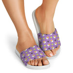 Pomeranian In Tea Cup Pattern Print White Slide Sandals