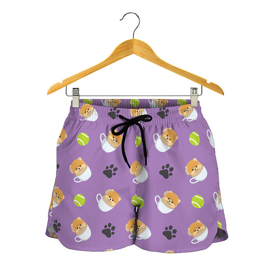 Pomeranian In Tea Cup Pattern Print Women's Shorts