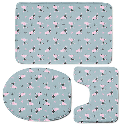 Poodle And Crown Pattern Print 3 Piece Bath Mat Set