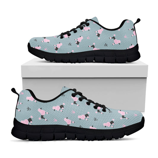 Poodle And Crown Pattern Print Black Sneakers