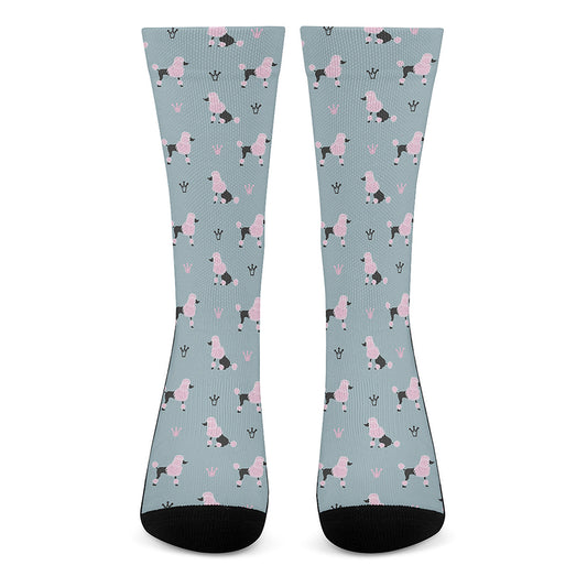 Poodle And Crown Pattern Print Crew Socks